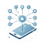 Immagine minimalista per la gestione dei social media con icone di social connesse